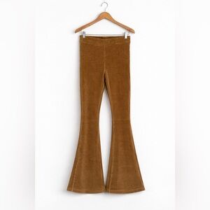 Aerie Groove On Velour Flare Ribbed Pull On Pants Brown Boho Retro Stretch M